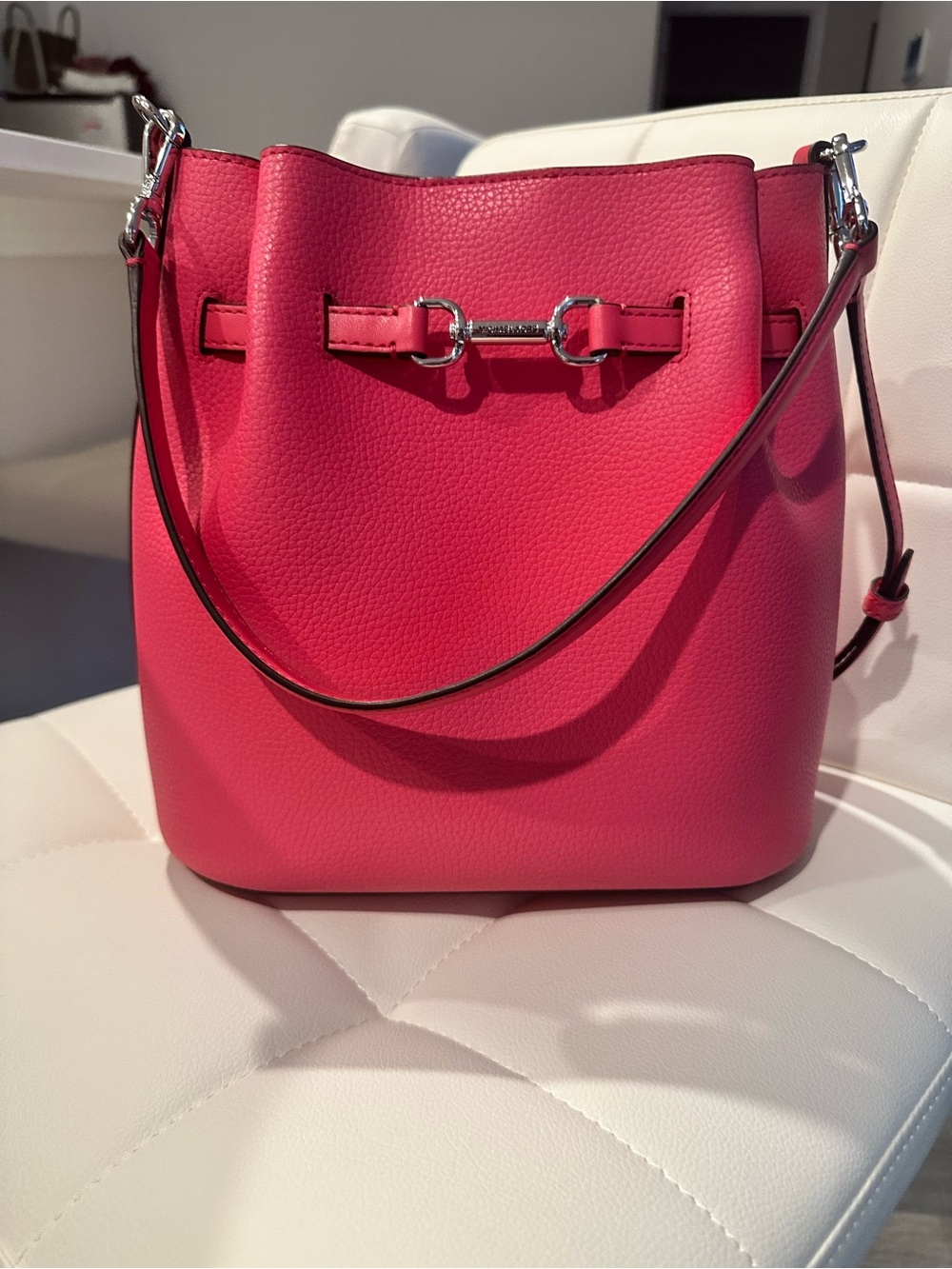 Michael Kors Hot Pink Pebbled Leather Shoulder Bucket Bag